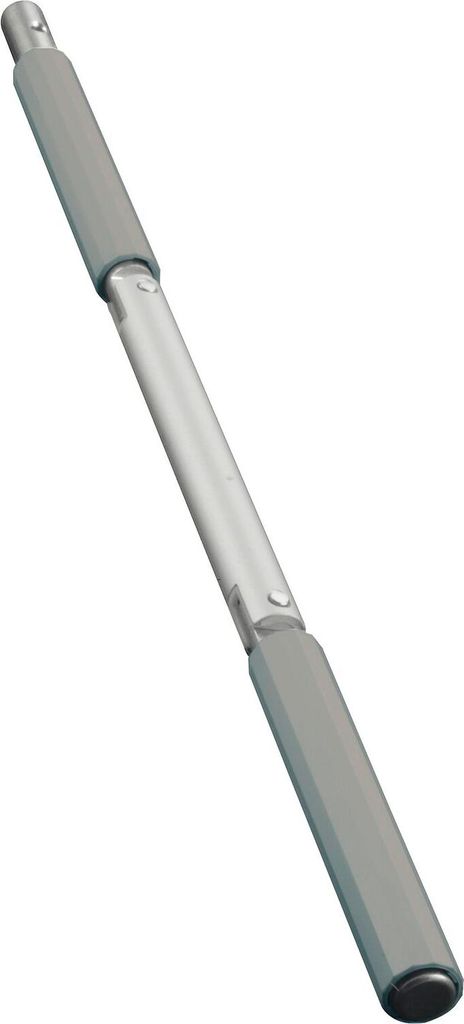 A product shot of a silver and gray handle.