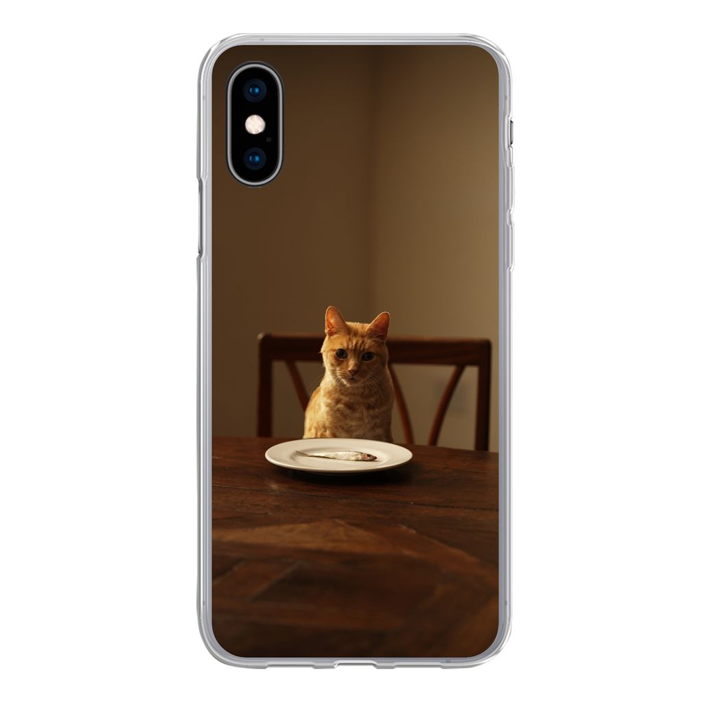 MuchoWow Handyhülle Schutzhülle Hülle für iPhone X Katze - Esstisch - Teller Silikon Softcase Handy Hülle - Handyhülle