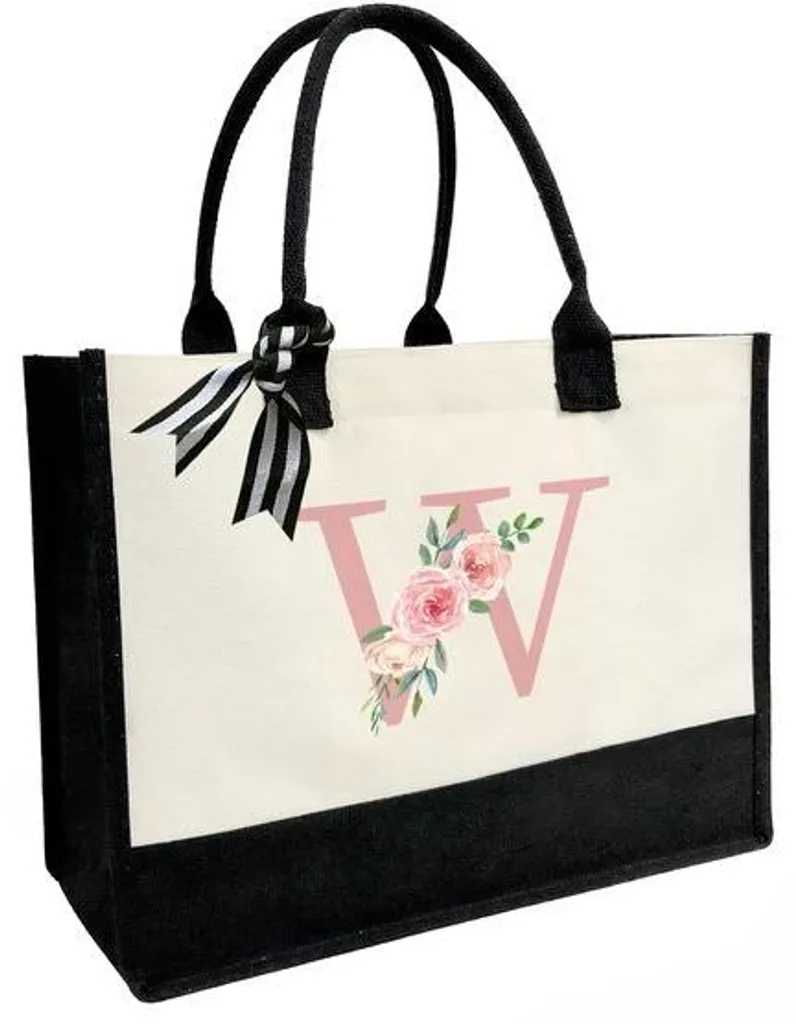 Sac de plage avec fermeture intérieure zippée et lettre W rose toile