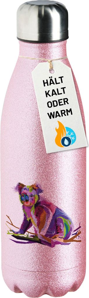 Huuraa Trinkflasche Koala Colorful 500ml Pink Edelstahl Wasserflasche Trinkflasche Geschenkidee