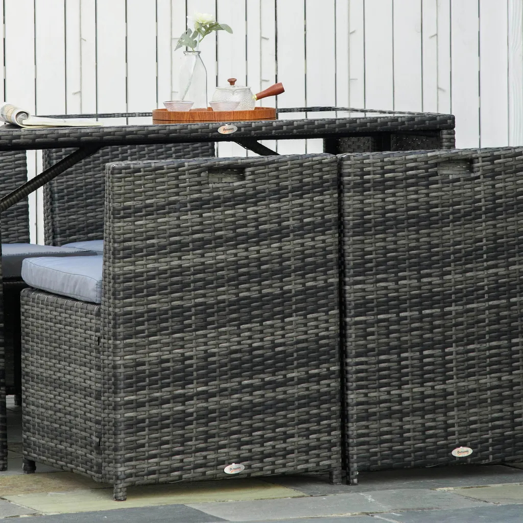 Ensemble de Jardin en Polyrotin Gris avec Structure Acier 5 Pièces Chic - 7