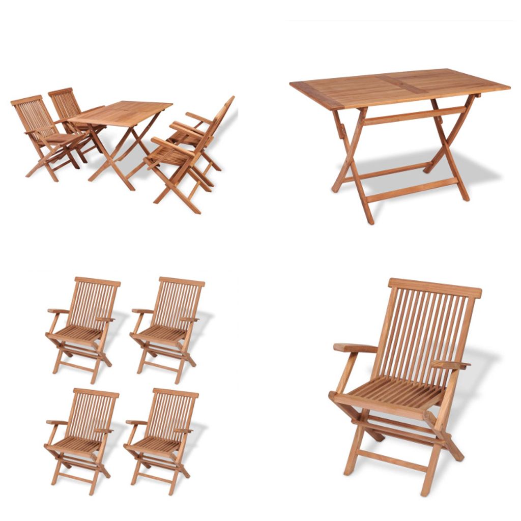 vidaXL 5 tlg. Garten Essgruppe Teak Massivholz - Gartenmöbel-Set - Gartenmöbel-Sets - Gartentisch Und Stühle - Gartentische Und Stühle