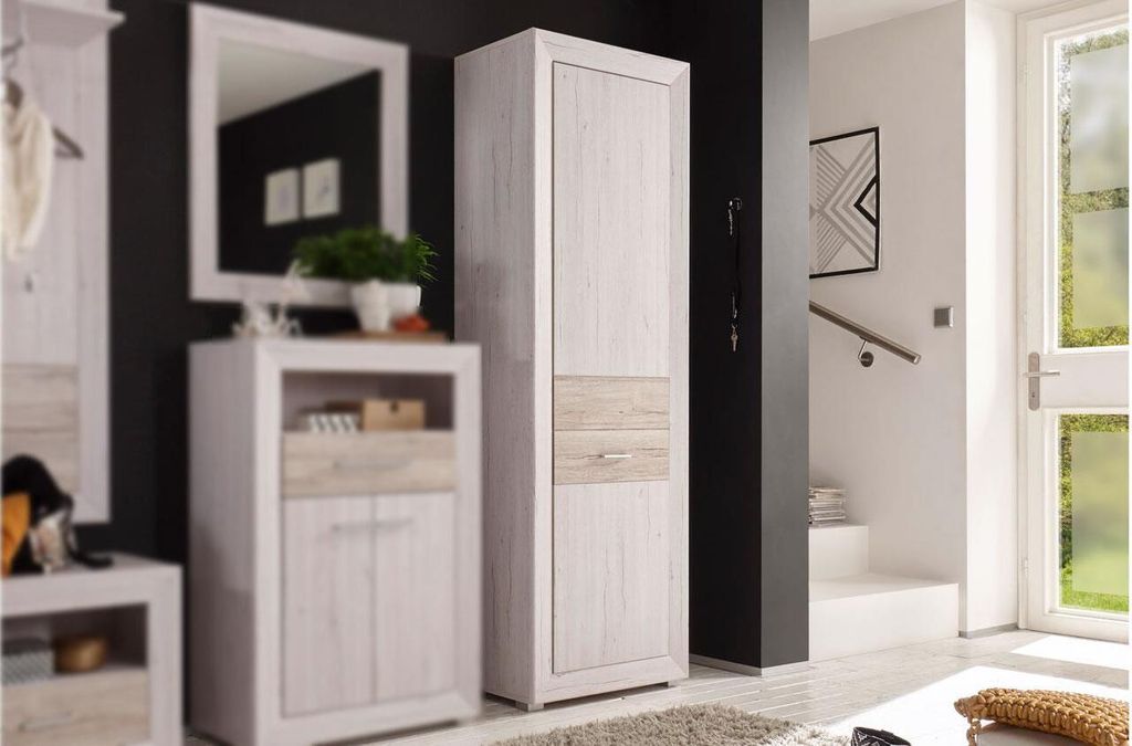 Hochschrank JAMBO Weißeiche Sandeiche Schrank 65 cm Produktbild 