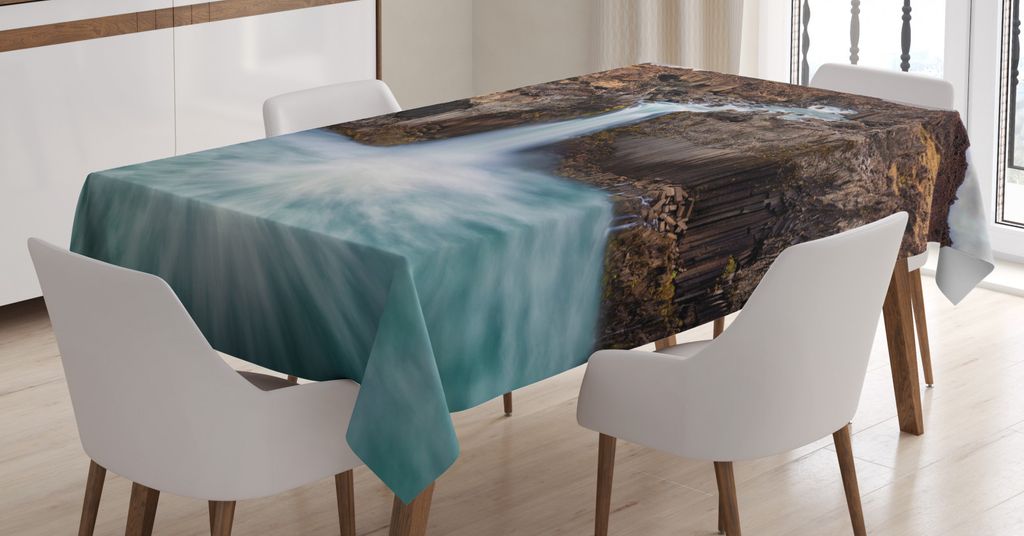 ABAKUHAUS Island Tischdecke, Aldeyjarfoss Highland-Szene, Personalisierter Druck Klare Farben ohne Verblassen Waschbar für Außen Bereich, 140 x 2...
