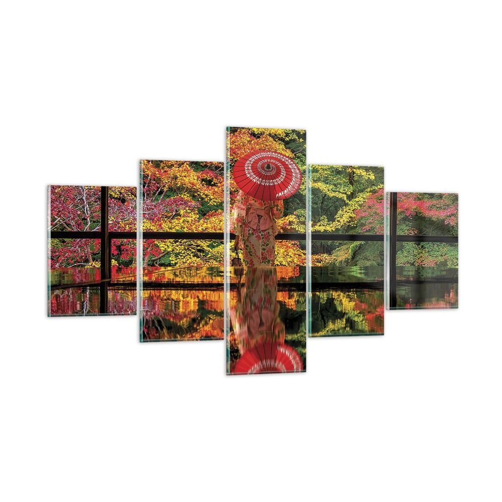 Bilder auf glas - 5 Teile - Tubikoin Tempel Die Farben - 125x70cm - Glasbilder - Wandbilder - Bilder - zum Aufhängen bereit - Wanddekoration aus G...