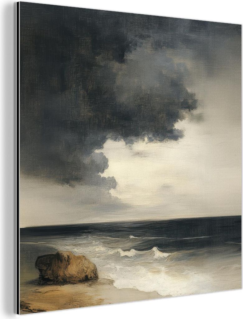 MuchoWow Wanddekoration Metall Metallbild Wandkunst 90x90 cm Küste - Wellen - Felsen - Sturm MuchoWow Aluminium Gemälde - Dekoration - Industrial...