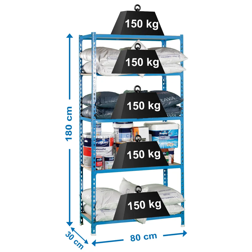 Étagère de Rangement Métallique Bleue et Bois 5 Plateaux Maderclick Mini