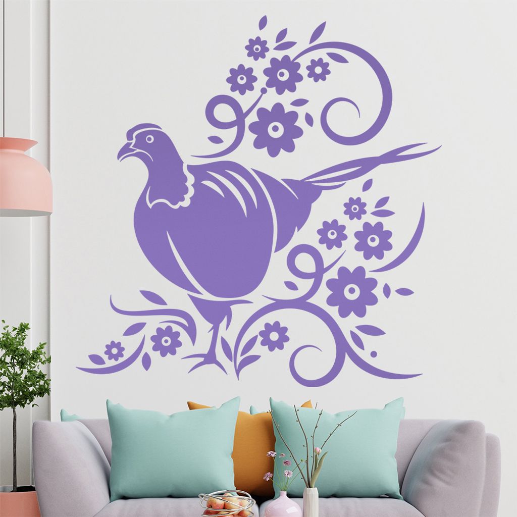 Tribal Huhn Blumen Wandtattoo in 6 Größen - Wandaufkleber Wall Sticker - Dekoration, Küche, Wohnzimmer, Schlafzimmer, Badezimmer