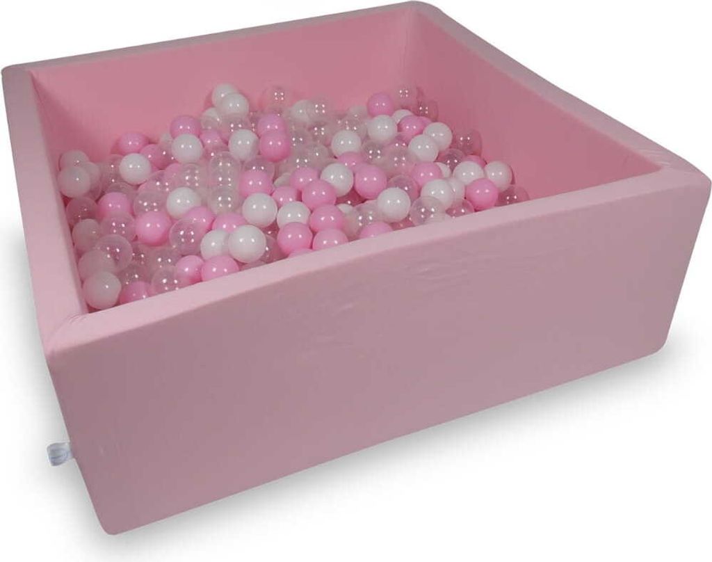 Bällebad 110x110x40cm rosa – Mit 600 Bällen / Babyrosa, Weiß, Transparent, Puderrosa