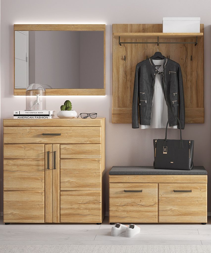 Flurmöbel Kombination mit Sitzbank in Grandson Eiche Nb. CARIATI-129, B/H/T ca. 201/195/38 cm