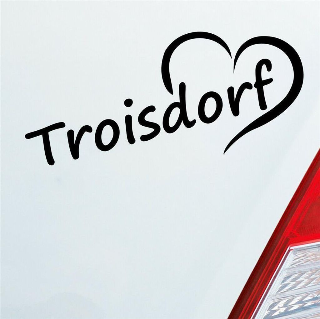 Auto Aufkleber Troisdorf Herz Stadt City Liebe Love Heart 18x8 cm Schwarz Glanz Sticker Heckscheibenaufkleber