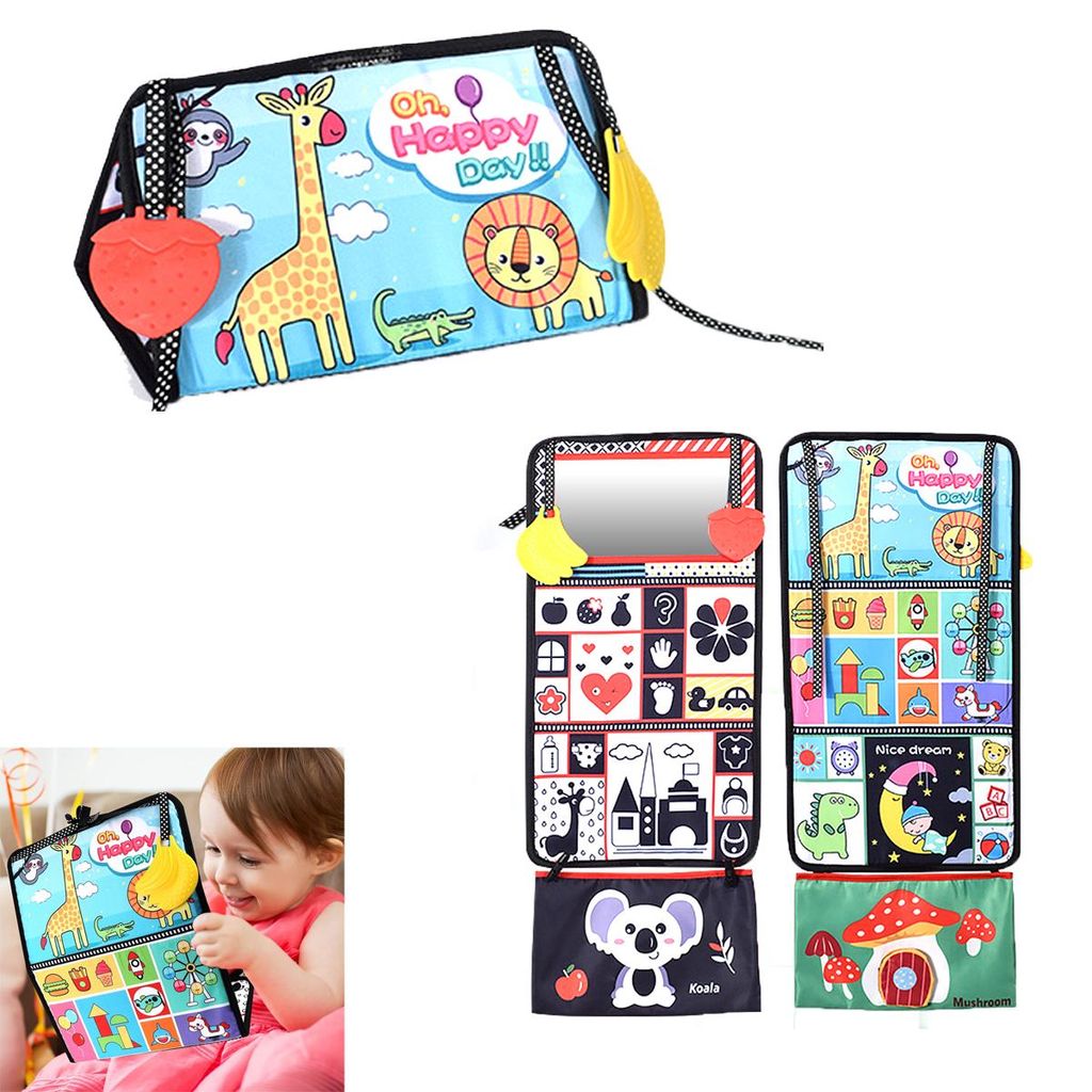 Lernspielzeuge, Baby Spiegel Spielzeug mit Knisterbuch, Schwarz Weiss bauchlage Spielzeug Baby 0 3 6 9 Monate, kontrastbuch, Farben Lernen sensorik