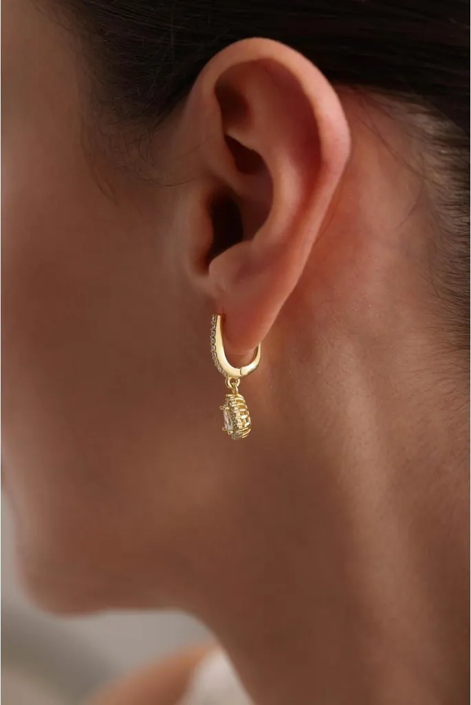 Boucles d'oreilles mariage en argent 925 doré et goutte de zircone - 3