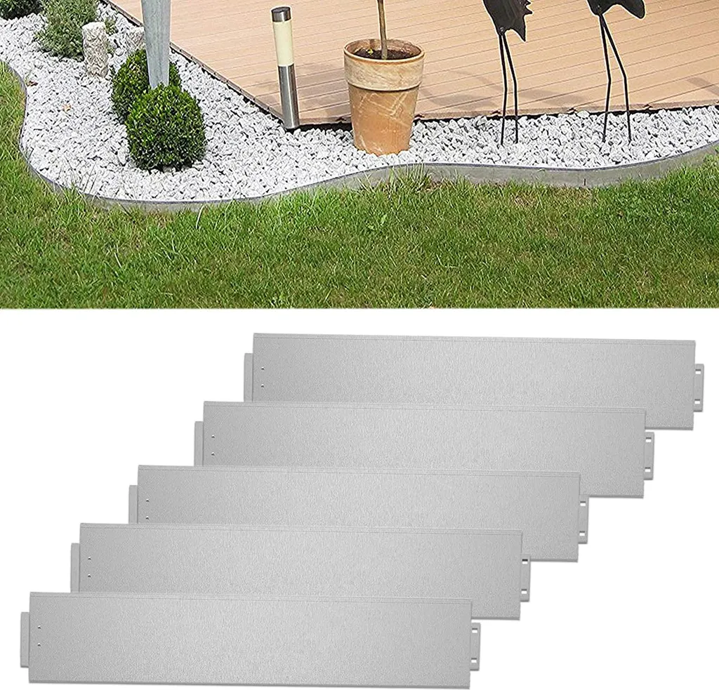 Sessamen-LP Bordure de pelouse en métal argenté 100x15cm lot de 15 pcs