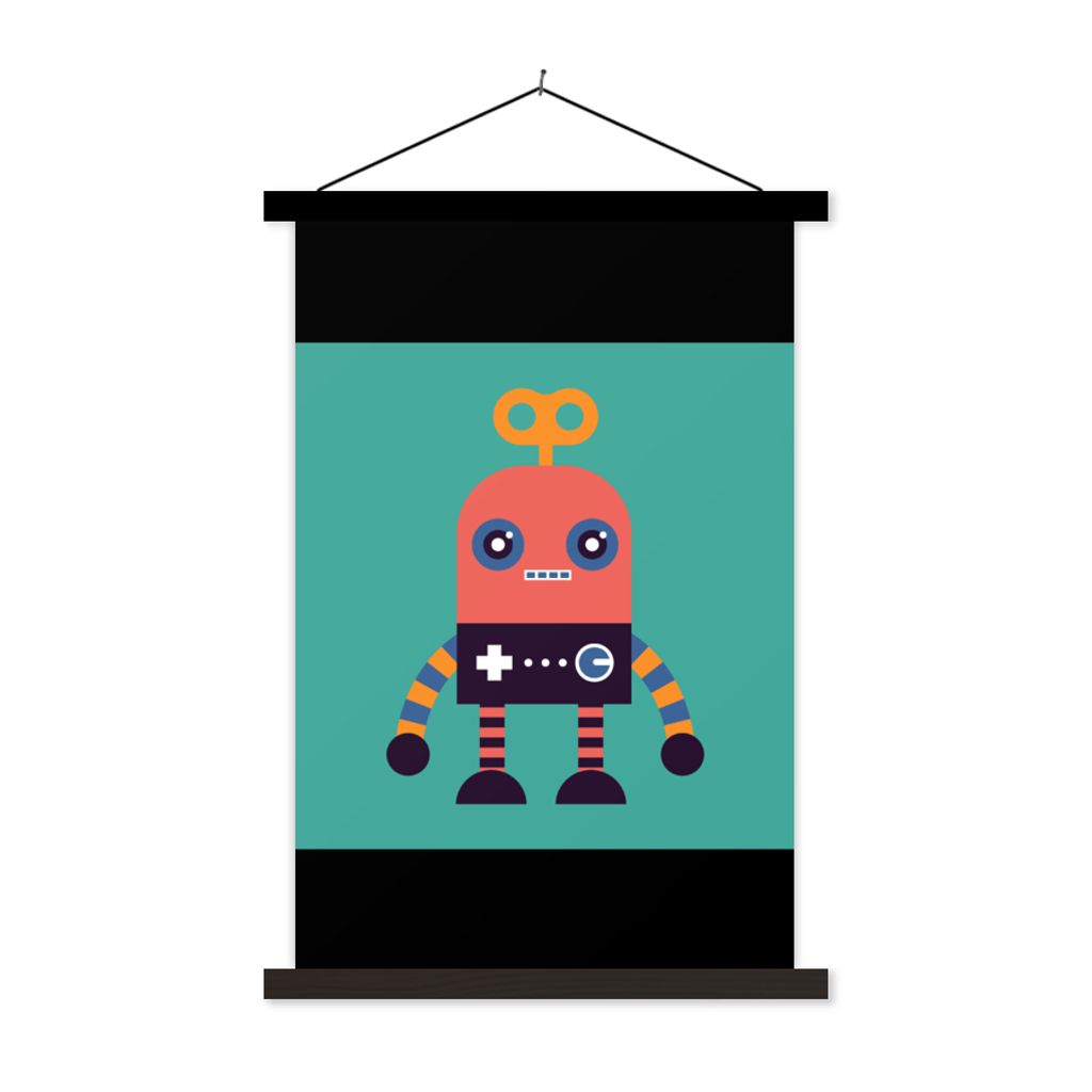 MuchoWow Textilposter Roboter - Spielzeug - Gesicht - Rosa - Jungen - Kinder 60x90 cm mit schwarzem Rahmen - Poster Wohnzimmer