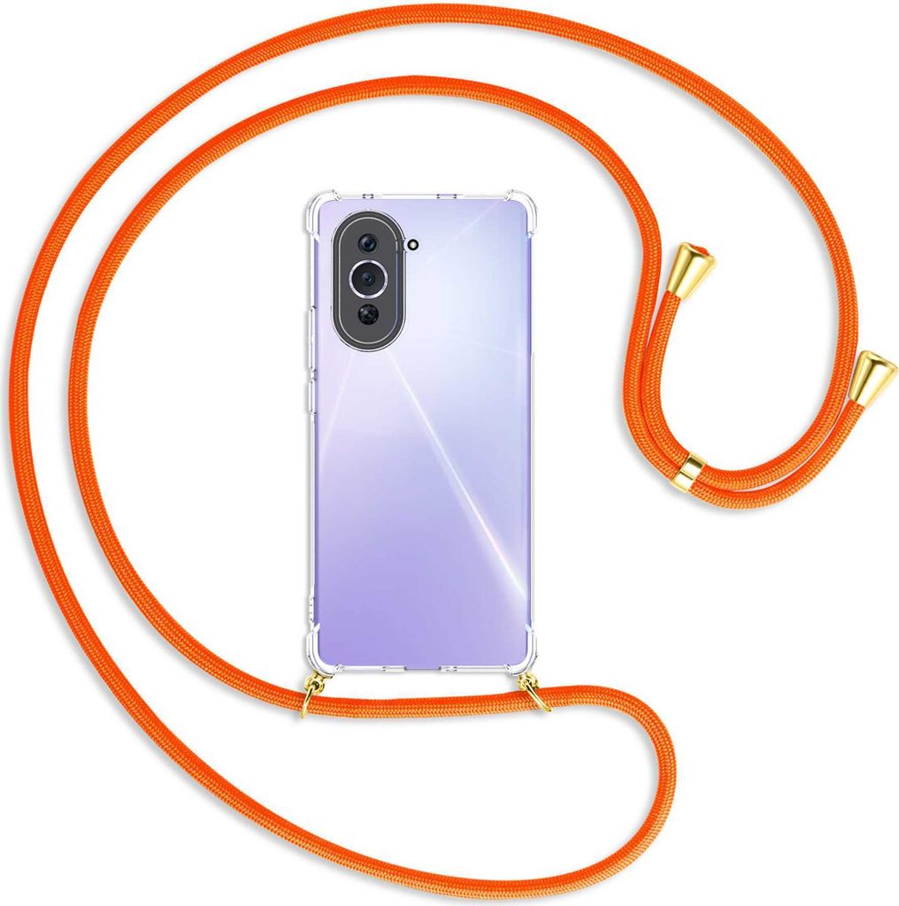 Handykette Backcover-Schutzhülle mit Band (Metall goldfarben) für Huawei nova 10 (NCO-AL00, 6.67'') - neonorange