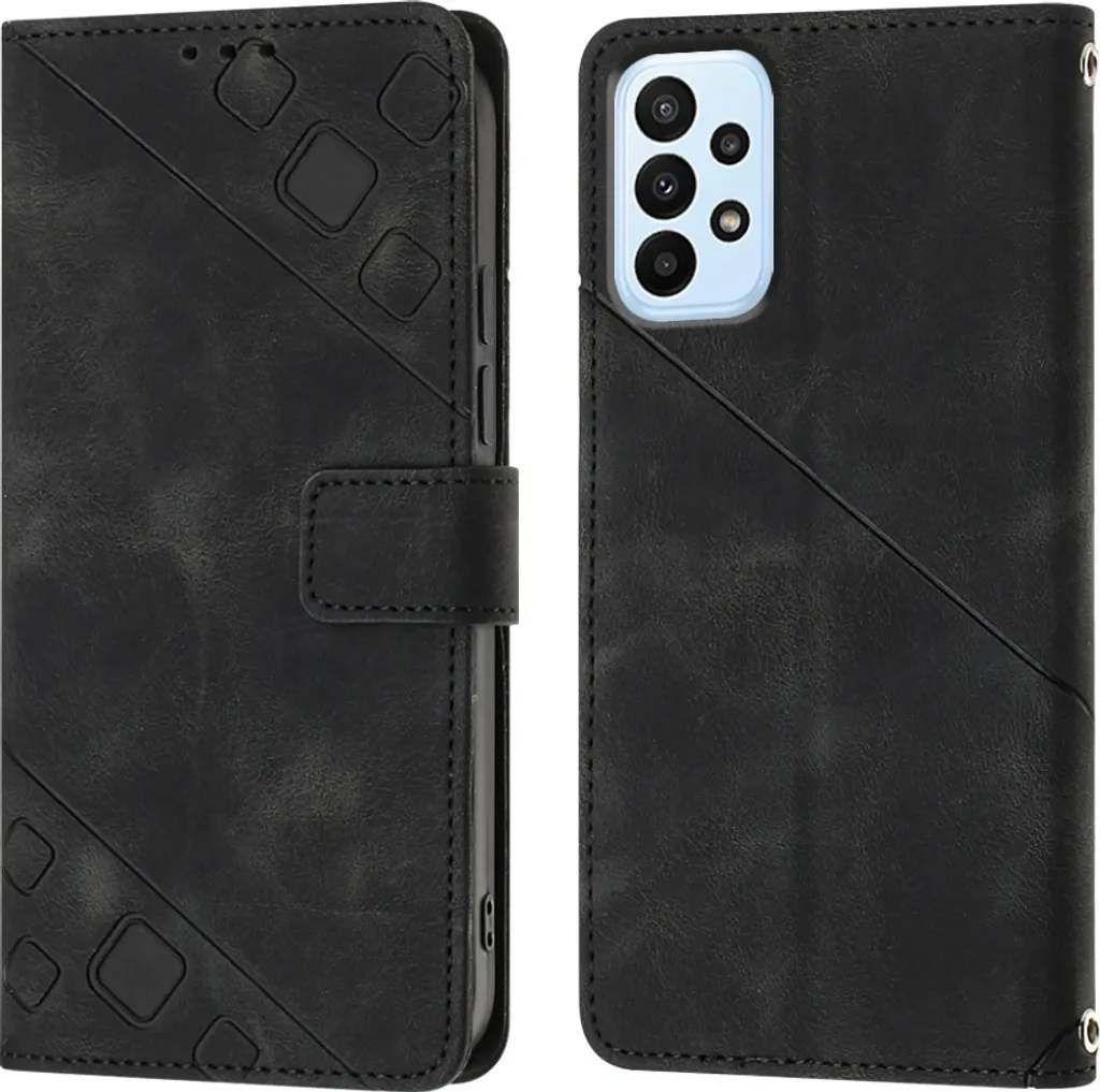 Custodia Samsung Galaxy A33 5G: Pelle Nera in Rilievo e Stand