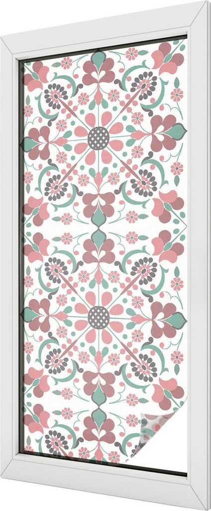 Buntglas Fensterfolie – 116x50 cm – Stained-Glass Design – blickdichte dekorative Sichtschutzfolie – selbstklebend, UV-Schutz – Florale H...