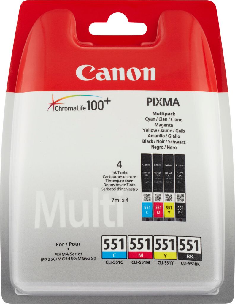 Canon CLI-551 C/M/Y/BK Multipack, Schwarz, Cyan, Magenta, Produktbild 