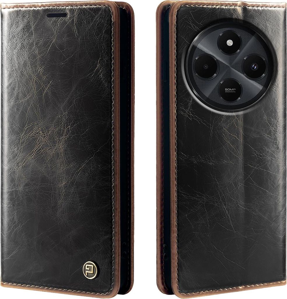 Handyhülle für Xiaomi Redmi 14C Kunstleder Flip Vintage Cover Hülle RFID Schutz Case Kartenfach Farbe: Dunkelbraun