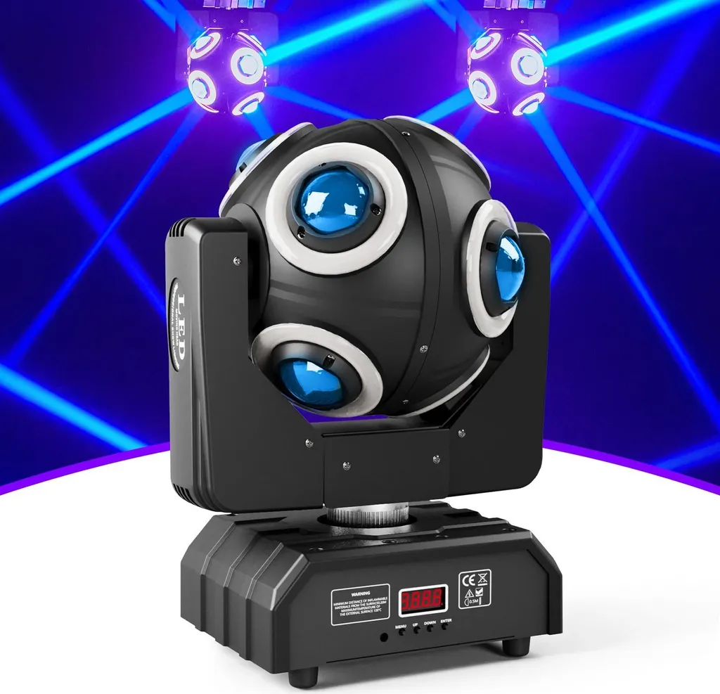 Lyre LED Wash 150W Tête Mobile RGBW 8x12W avec Anneaux LED Dorés DMX512