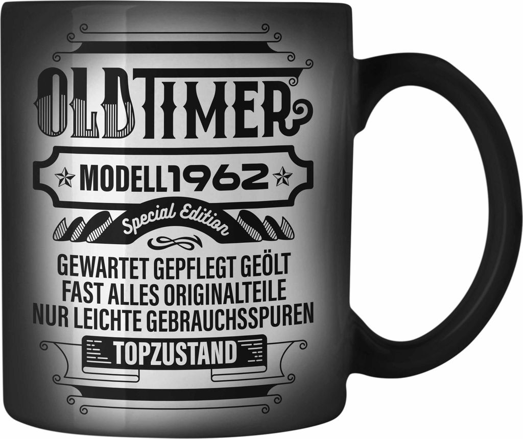TRENDATION 60. Geburtstag Farbwechsel Zauber-Tasse Frau Mann Geschenk 60er Geschenkidee 60 Mutter Vater (Schwarz)