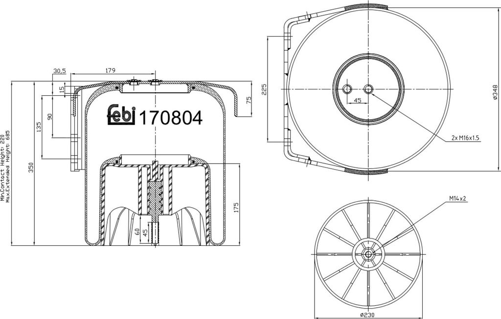FEBI BILSTEIN Luftfederbalg 170804 Hinten für IVECO Produktbild 