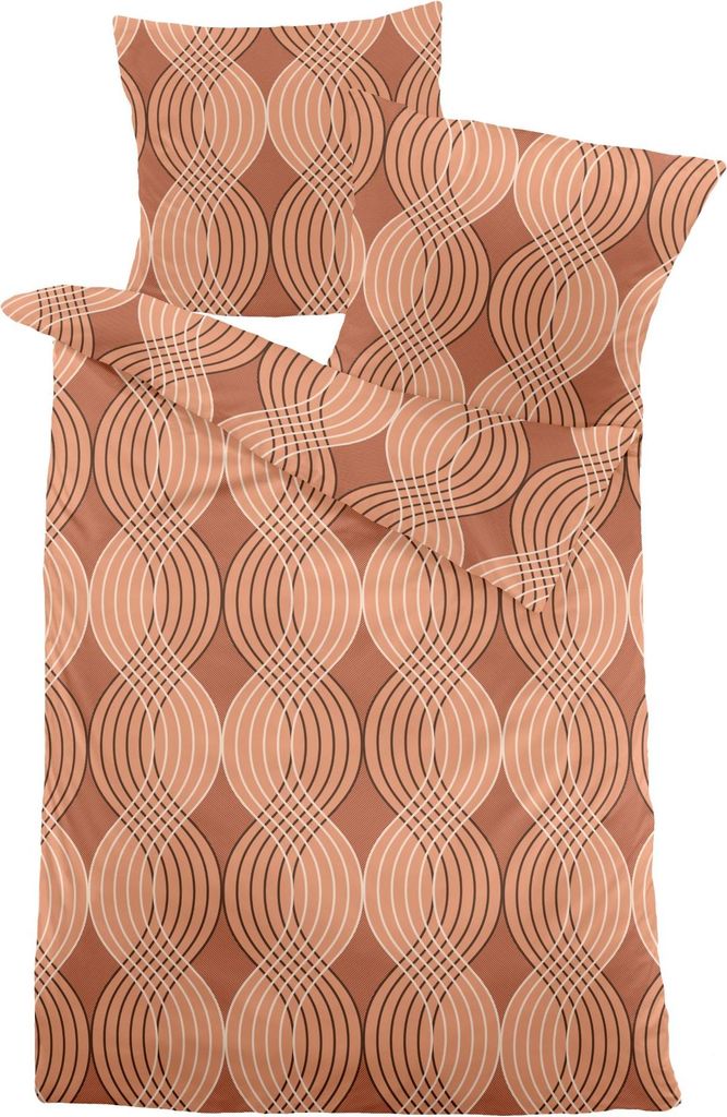 Dormisette Fein Biber Bettwäsche 135x200 Wellen Spiralen orange natur 4174-80