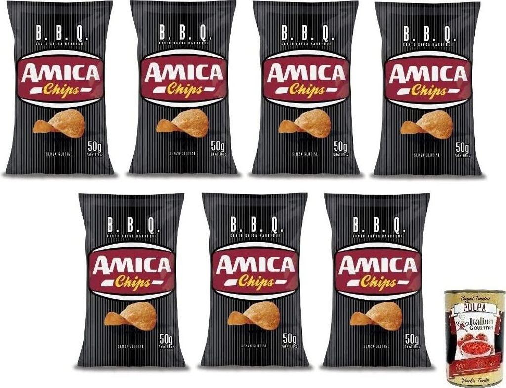 7x Amica Chips Patatine BBQ Sauce,Kartoffelchips mit Barbecuesauce,Salziger Snack Knusprig und Lecker,Glutenfrei,50g-Beutel + Italian Gourmet Polpa...