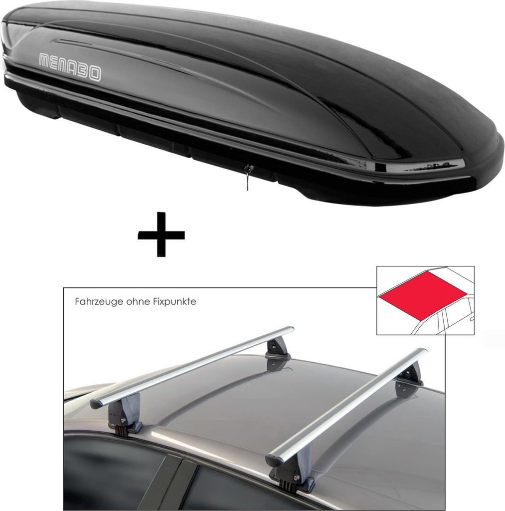 Dachbox MAA400 400 Liter schwarz + Dachträger VDP Delta kompatibel mit Cupra Leon IV (MK4) (ohne Glasdach) (5 Türer) ab 2020