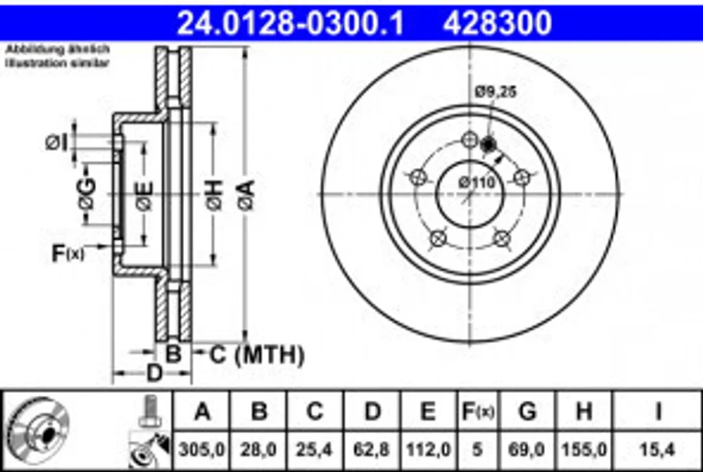 Disque de frein ATE pour entretien Mercedes Classe C W205 et S205 Break