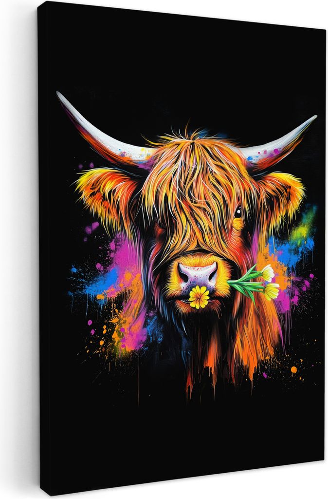 Leinwand Bilder 40x60 cm - Graffiti - Schottisches Hochlandrind, Wandbilder, Wanddeko Wohnzimmer, Bild