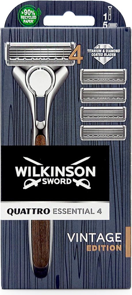 WILKINSON Quattro Essential 4 Vintage Edition Rasierer + 5 Klingen