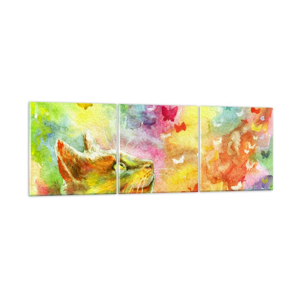 Bilder auf glas - Katze Schmetterling Regenbogen Magie - 150x50cm - Glasbilder - Wandbilder - Kunstdruck - Wanddekoration aus Glas - Glas Bilder - ...