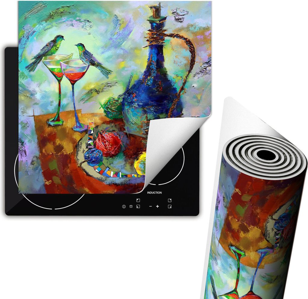 Herdabdeckplatte 60x52 cm Glaskeramikkochfeld Abdeckung Anti Rutsch Matte Aufrollbar, Wein bunt