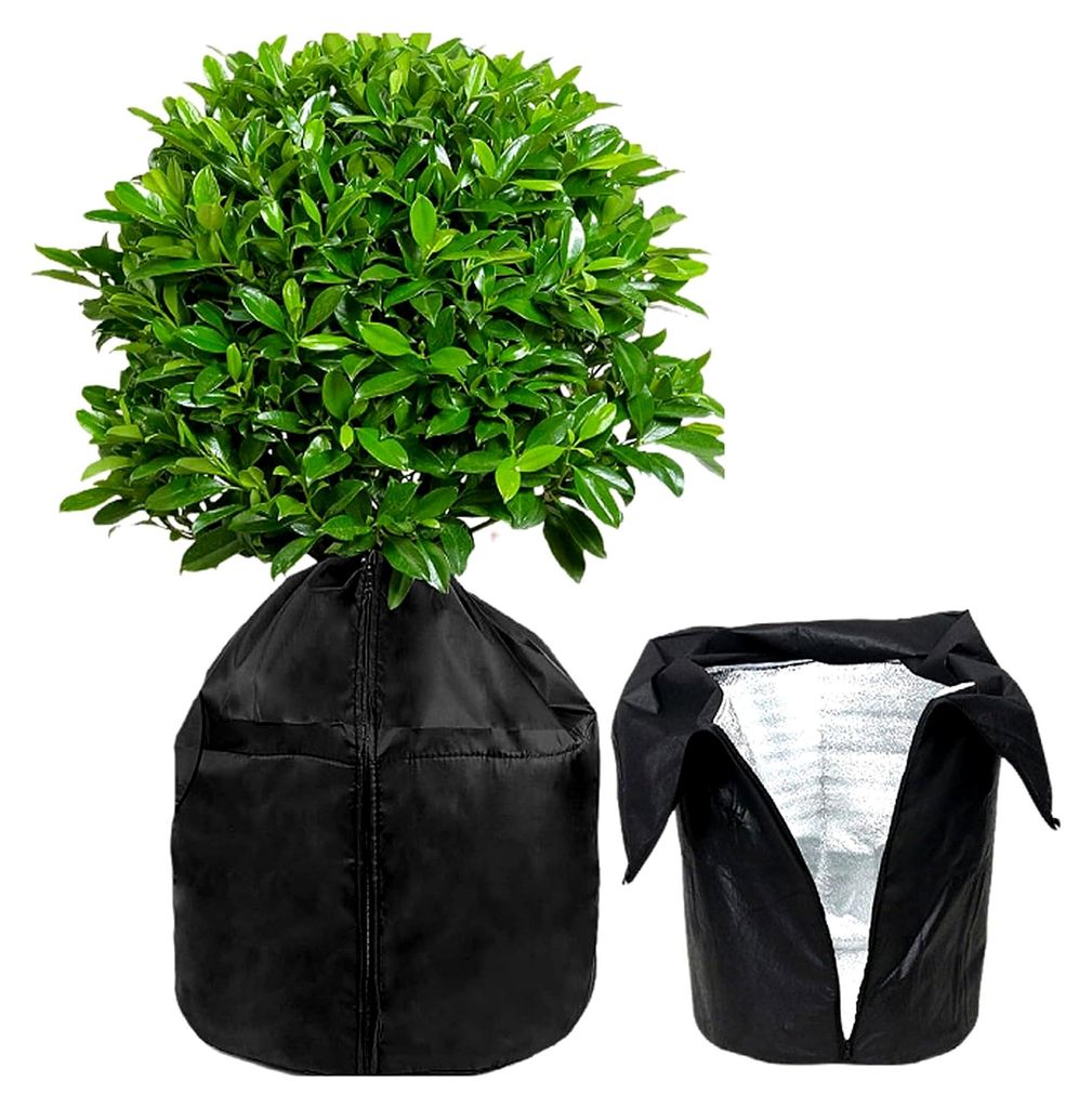 Thermo Topfschutz für Pflanzen 45 × 50 cm, Schwarz, Winterschutz für Kübelpflanzen mit Reißverschluss und Kordelzug
