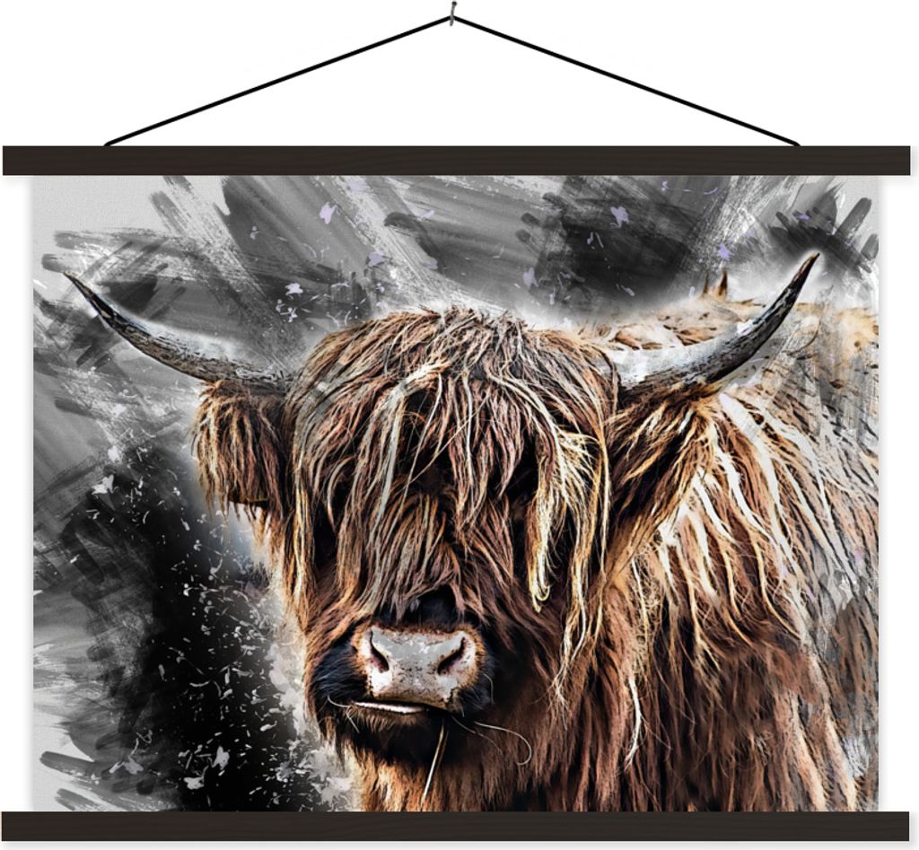 MuchoWow Textilposter Schottisches Hochlandrind - Tiere - Farbe 60x45 cm mit schwarzem Rahmen - Poster Schlafzimmer