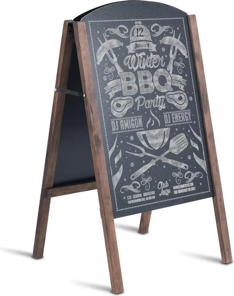 Tableau à Craie Double Face Pliable - Panneau de Trottoir en Bois Noir