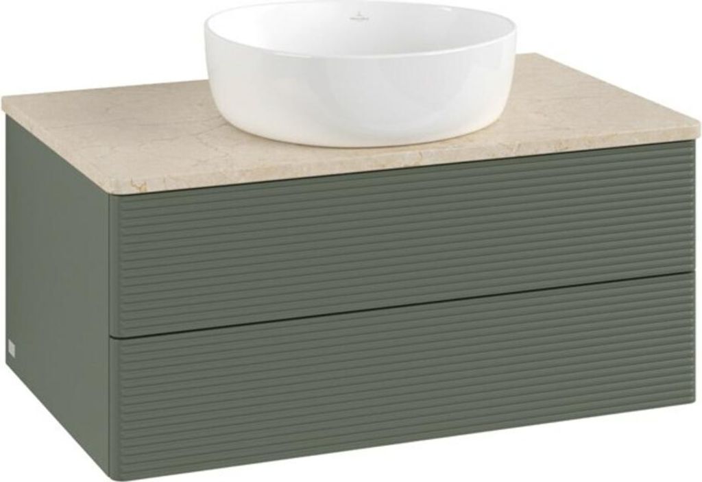 V&B Waschtischunterschrank mit Frontstruktur -Beleuchtung Antao 80x36x50cm, WBP botti., lea gre. m Lac