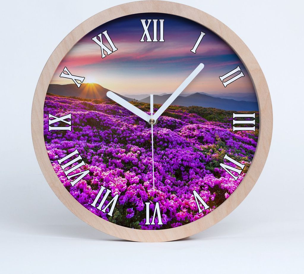 Holzuhr 20fi cm wanduhr - weiße Spitzen - Blumen in den Bergen