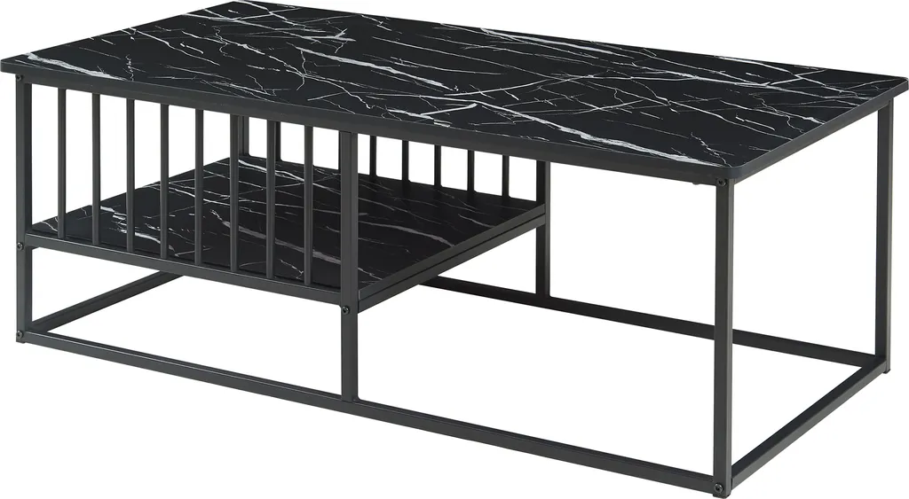 Table basse de salon rectangulaire noire aspect marbre avec niche