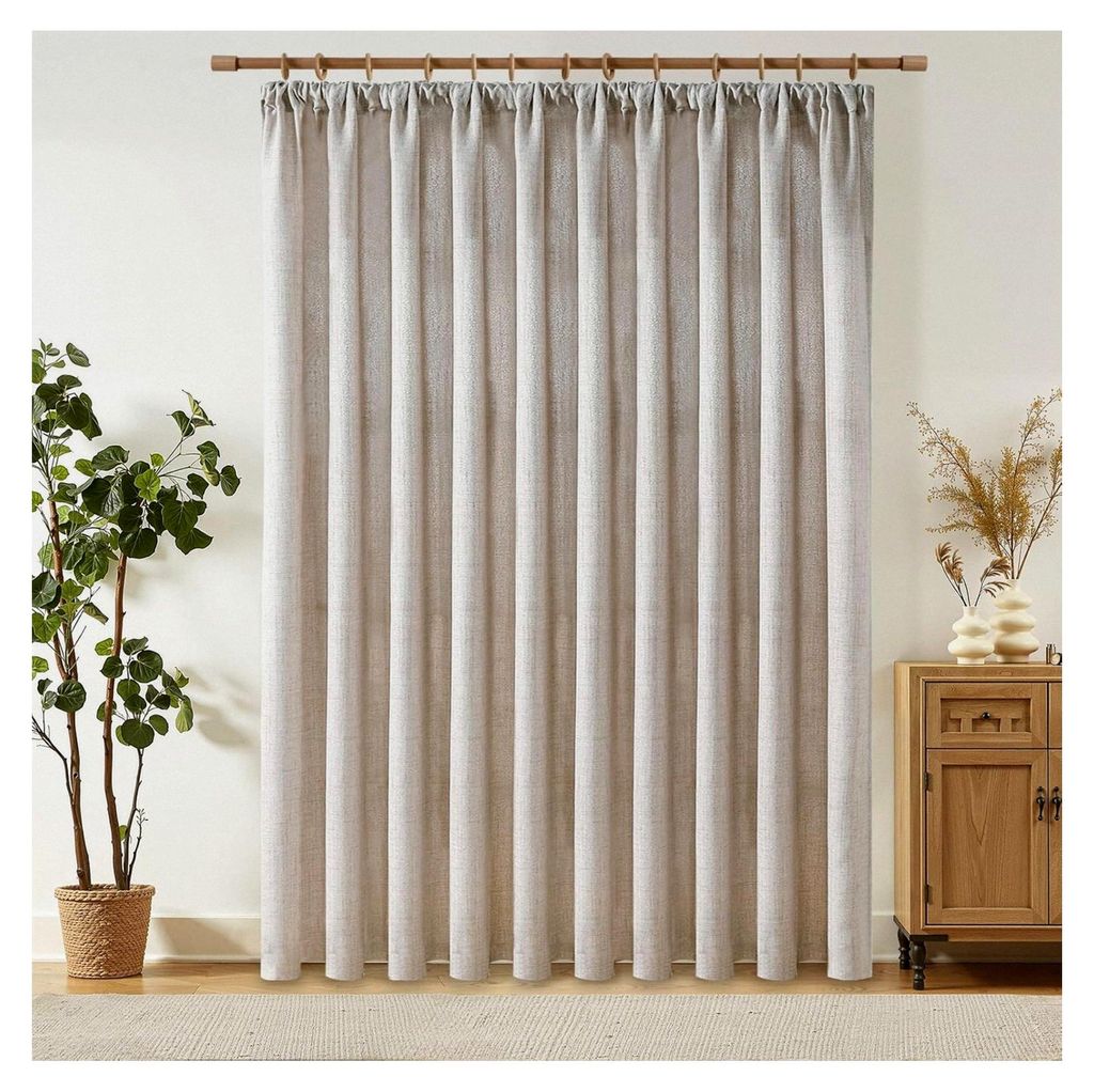 Gardinen mit Kräuselband aus Leinen, moderne Vorhänge für das Wohnzimmer, 300 cm extra breit, halbtransparent, geeignet als Raumtrenner, 1 Stüc...