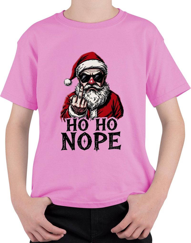 HO HO NOPE Weihnachtsmann Mittelfinger sarkastisch lustig Uni Kinder T-Shirt, Pink, 104