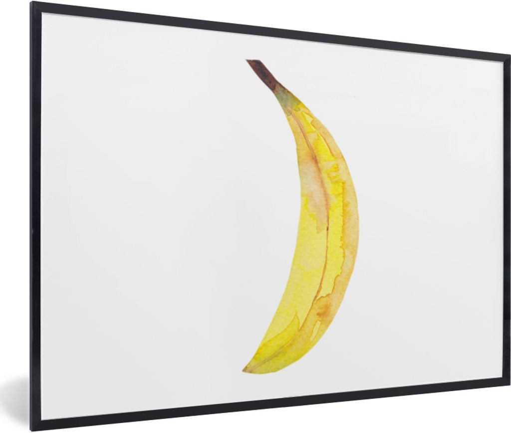 MuchoWow Gerahmtes Poster Banane - Aquarell - Weiß 60x40 cm - Poster mit Schwarzem Bilderrahmen Wandposter Rahmen Foto Bilder - Printing - Wandd...