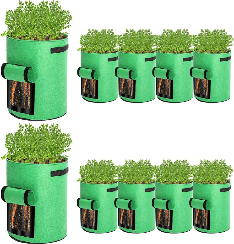 Jopassy Pflanzsack Pflanztasche Kartoffel Tomaten Erdnüsse Vliesstoff Atmungsaktiv Pflanzbeutel Gemüse Beutel 10 Stück 7 Gallone Grün