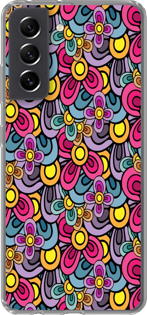 MuchoWow Handyhülle Schutzhülle Hülle für Telefoonhoesje Samsung Galaxy S21 FE Diagramm - Hippie - Blumen - Lila Silikon Softcase Handy Hüll...