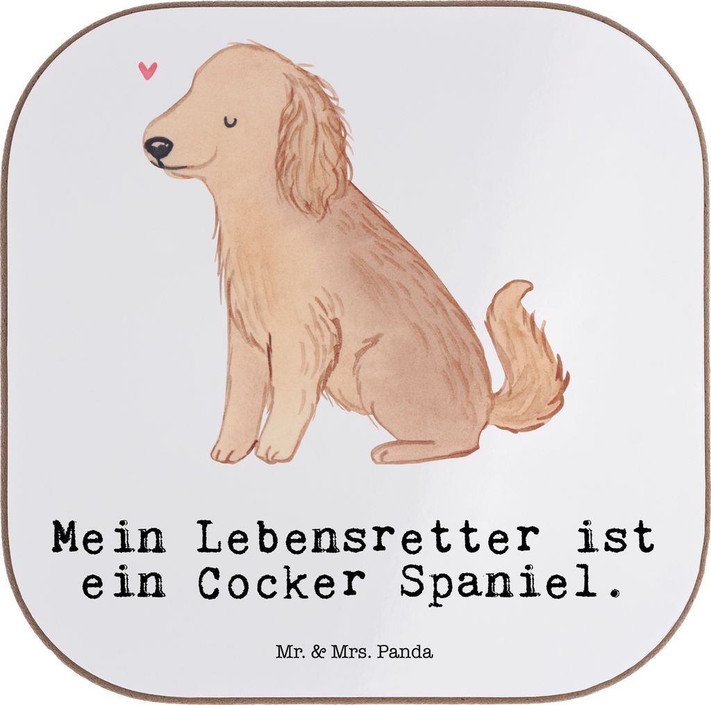 Mr. & Mrs. Panda Tischuntersetzer Cocker Spaniel Lebensretter - Weiß - Geschenk, Holzuntersetzer, Becheruntersetzer, eckiger untersetzer, Coaster,...