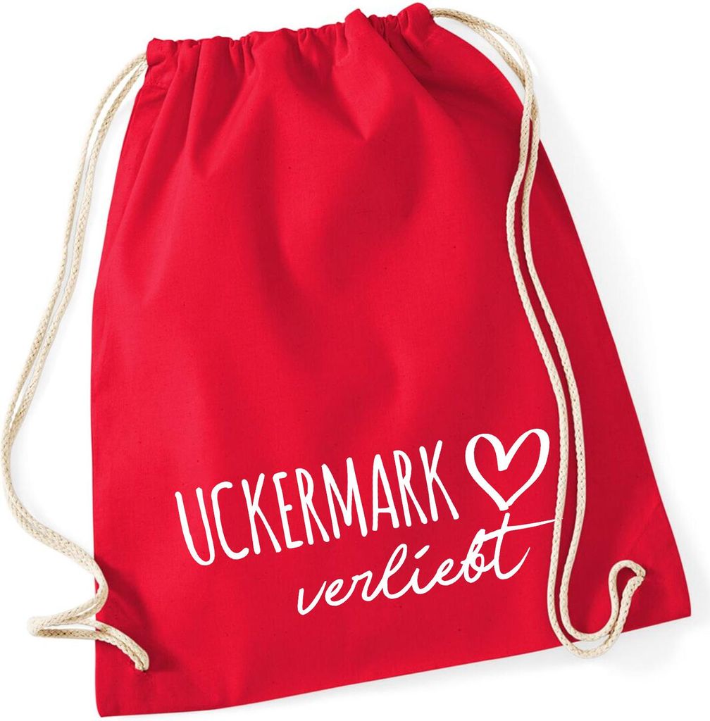 Huuraa Turnbeutel Uckermark verliebt 12 Liter Classic Red Baumwolle Rucksack Geschenkidee