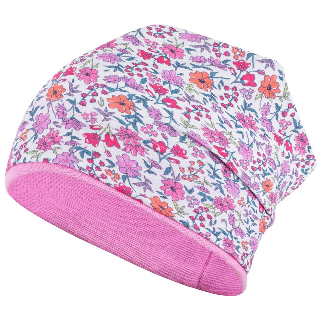 Mädchen Mütze Übergangsmütze Beanie Blumen, Gr. 50-52, Pink-Rosa