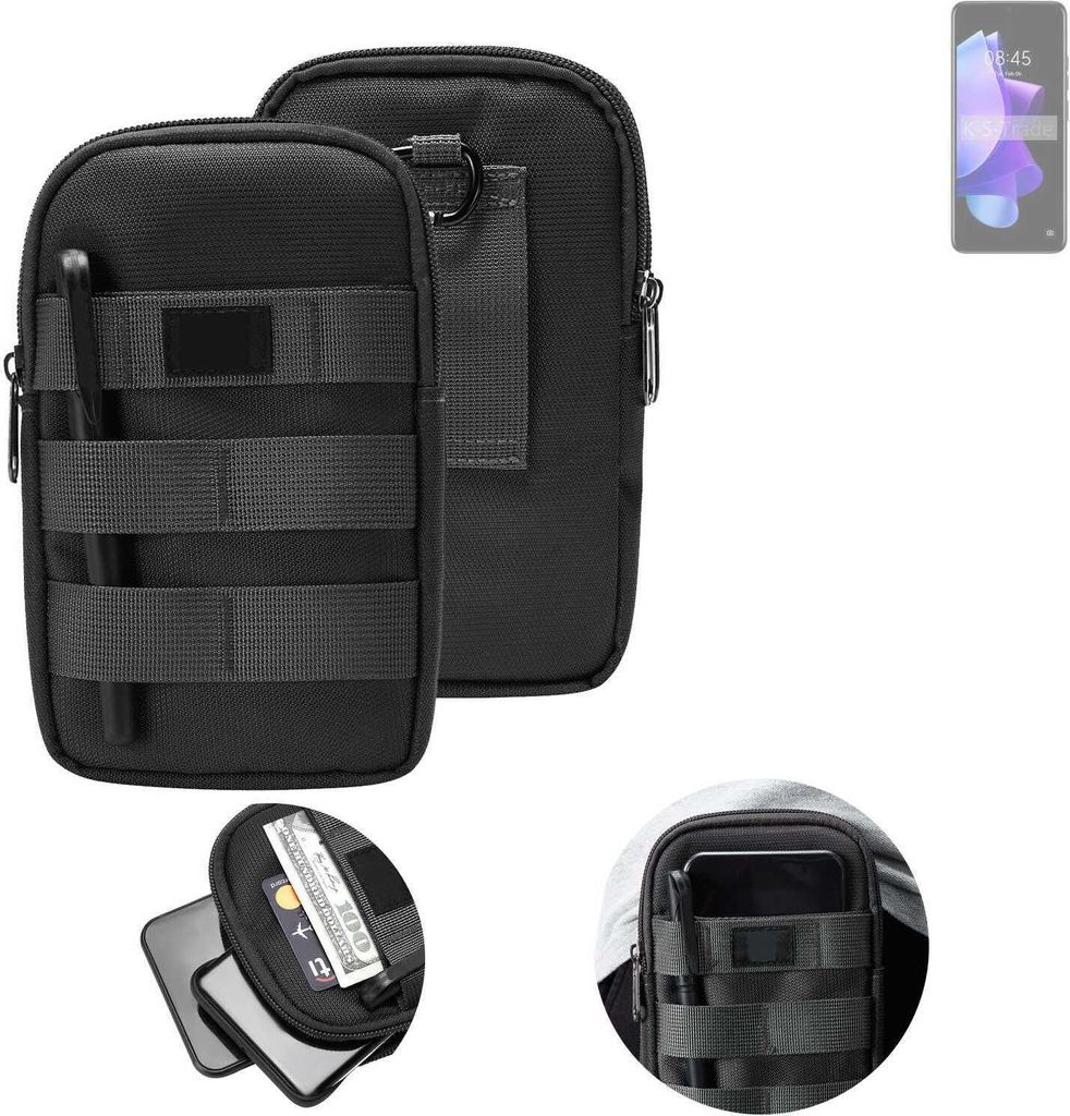 K-S-Trade Holster Gürtel Tasche kompatibel mit Tecno Pop 7 Handy Tasche Schutz Hülle dunkel-grau viele Fächer, 1x